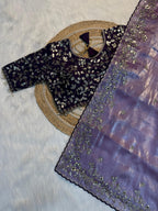 Premium Pure Silk Zari Sequence Design Embroidery Work saree