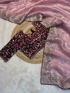 Premium Pure Silk Zari Sequence Design Embroidery Work saree
