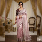 Premium Pure Silk Zari Sequence Design Embroidery Work saree