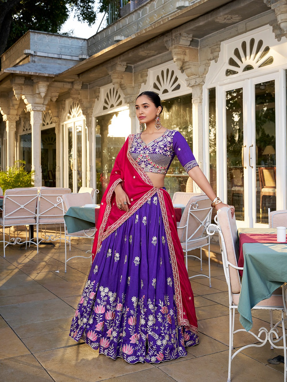 Vichitra Silk Thread Embroidery Work  Lehenha choli