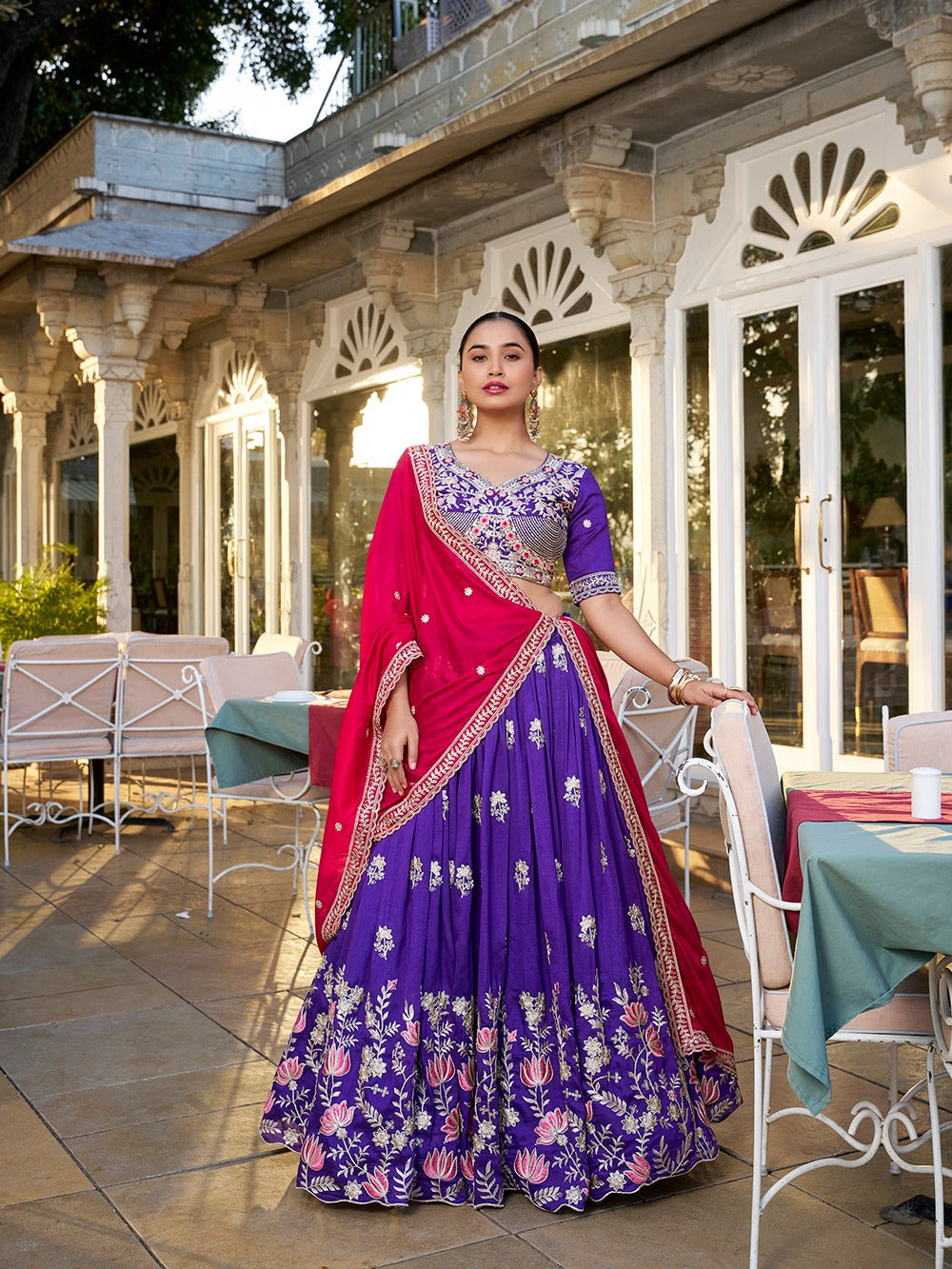 Vichitra Silk Thread Embroidery Work  Lehenha choli