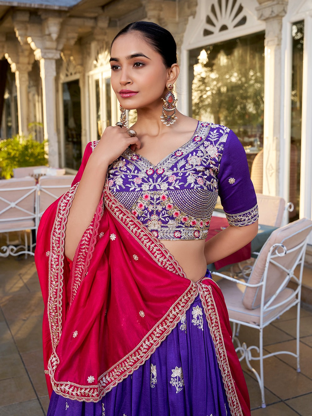 Vichitra Silk Thread Embroidery Work  Lehenha choli